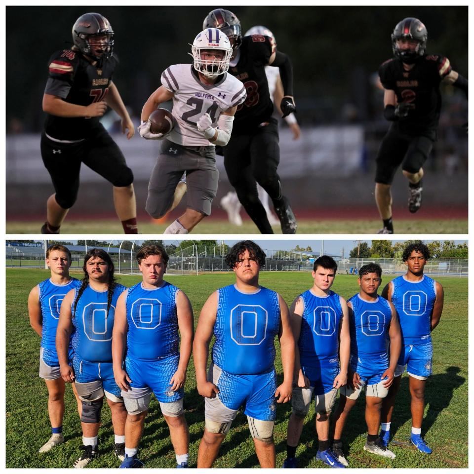 Shasta led by its speedy junior wide receiver Owen Boesiger (top) will see how team will contest the might of Orland's offensive and defensive line.