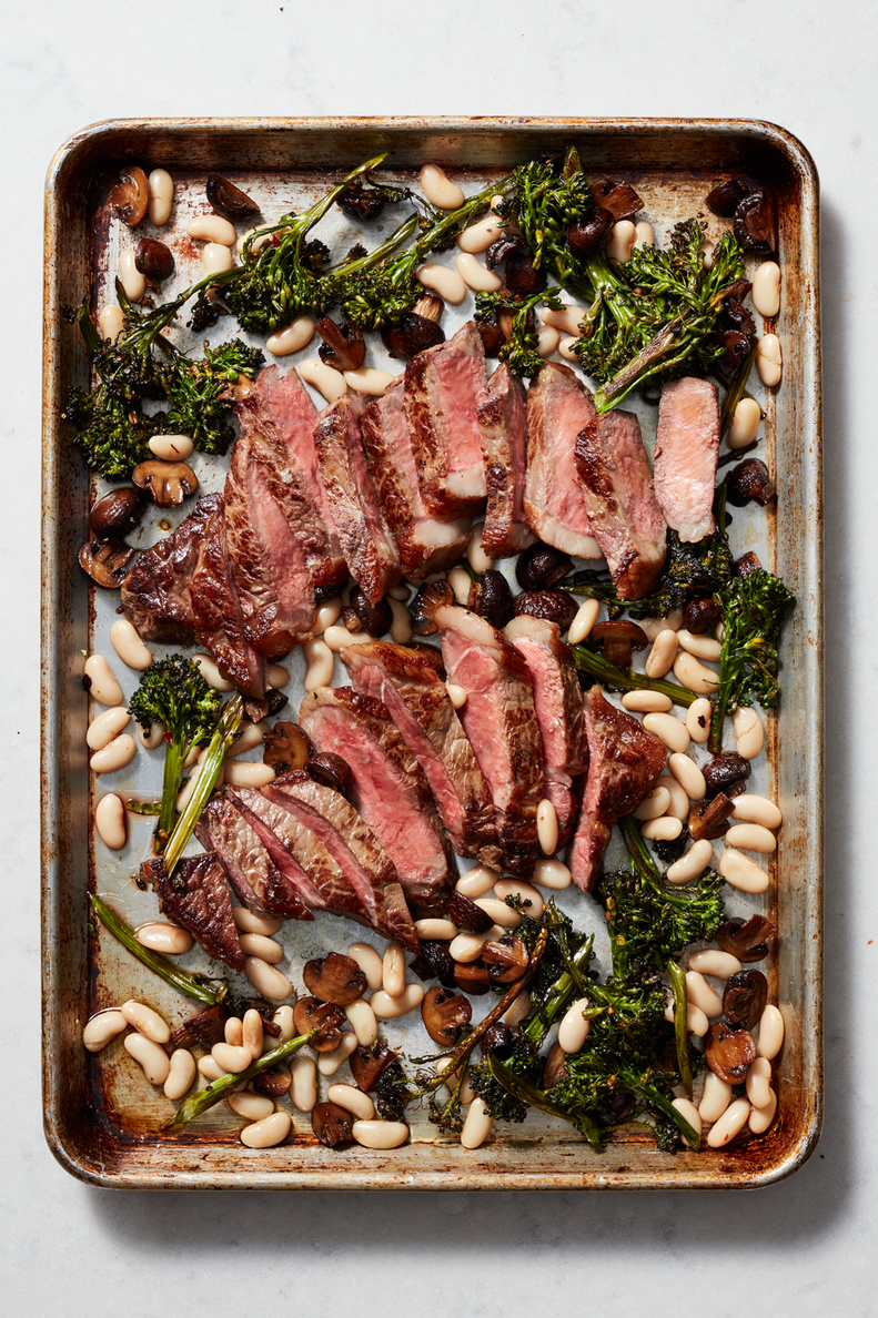 Sheet Pan Steak With Beans and Broccolini