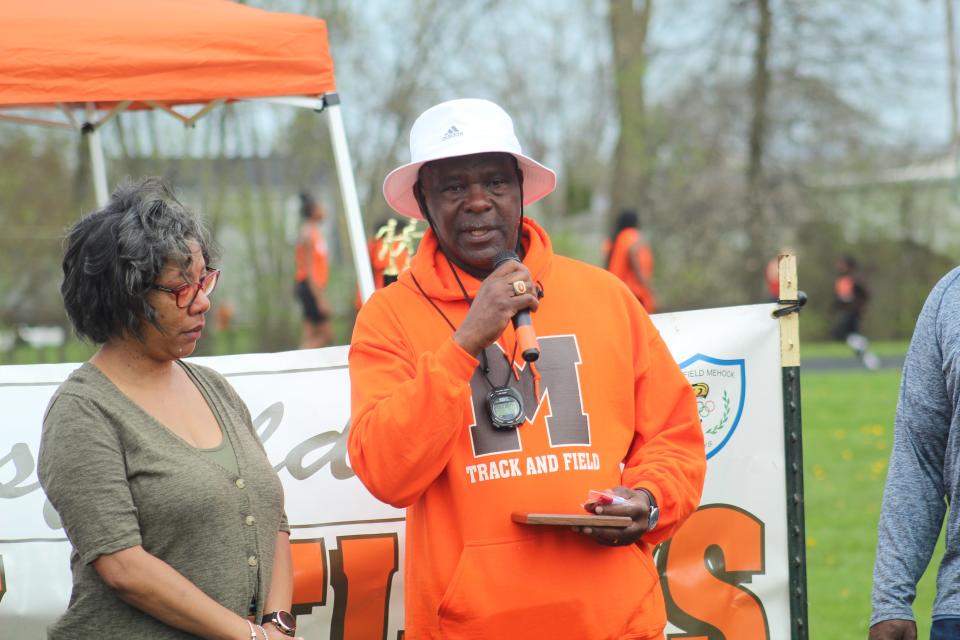Mansfield Senior track coach Tyree Shine was honored on Saturday during the Mehock Relays for his 47 years of coaching.