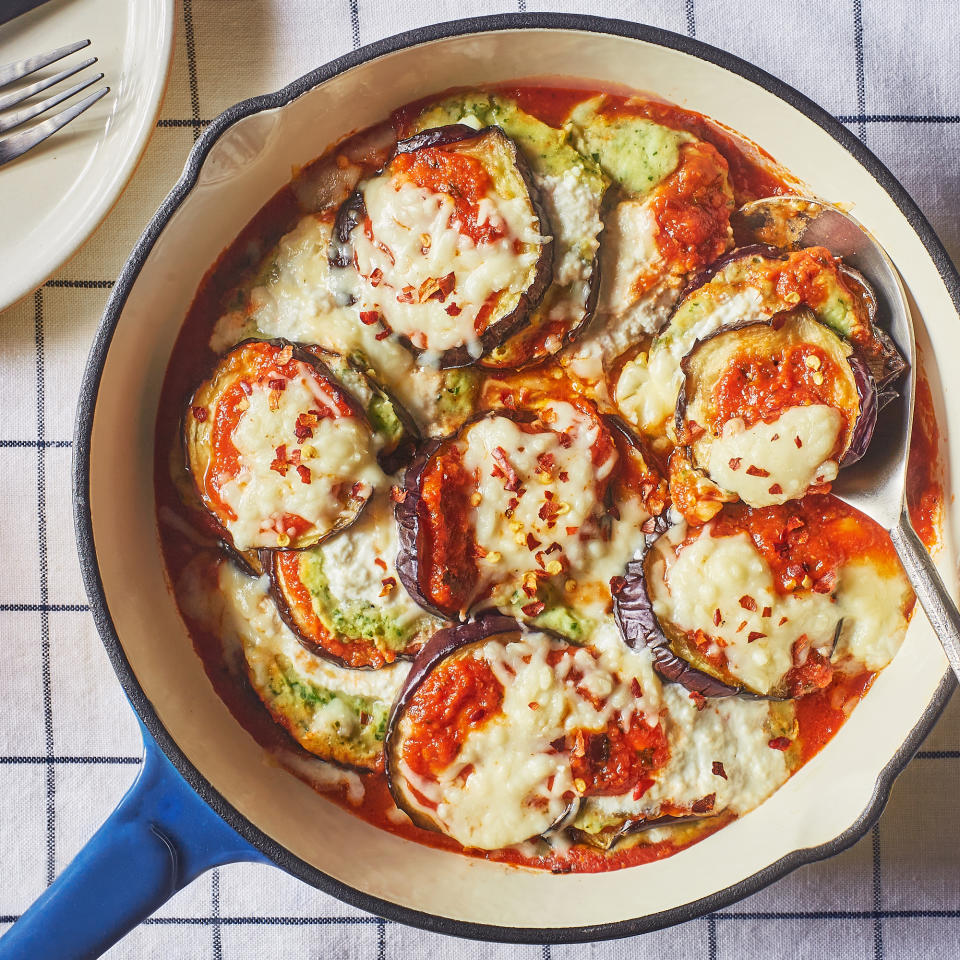 Cheesy Roasted Eggplant Skillet Casserole