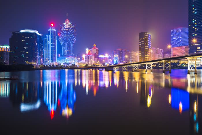 Macau's skyline from the water.