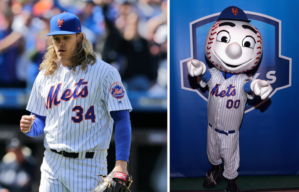 Noah Syndergaard vs. Mr. Met is the best beef in baseball these days. (AP/Getty Images)