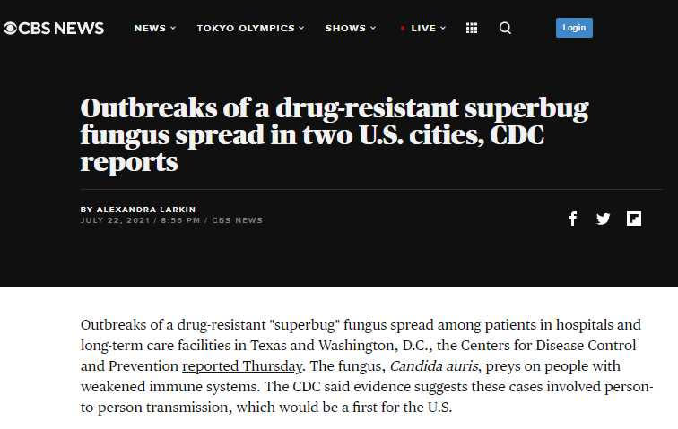 美國疾病管制與預防中心（CDC）22日公布一份報告，顯示一種無法治療的真菌正在醫療機構內蔓延。（圖／翻攝自CBS News網頁）