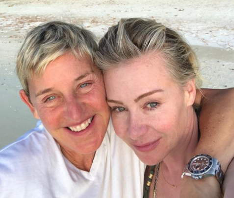 Ellen DeGeneres shares a makeup-free vacation selfie with wife Portia de Rossi. (Photo: theellenshow via Instagram)