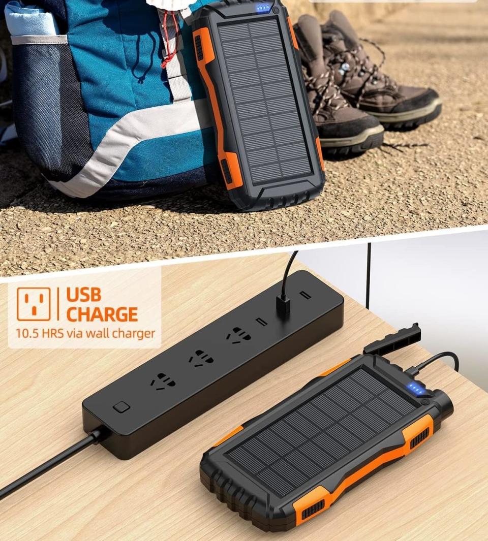 photo of Power-Bank-Solar-Charger - 42800mAh Power Bank,Portable Charger,External Battery Pack 5V3.1A Qc 3.0 Fast Charging Built-in Super Bright Flashlight (Orange)