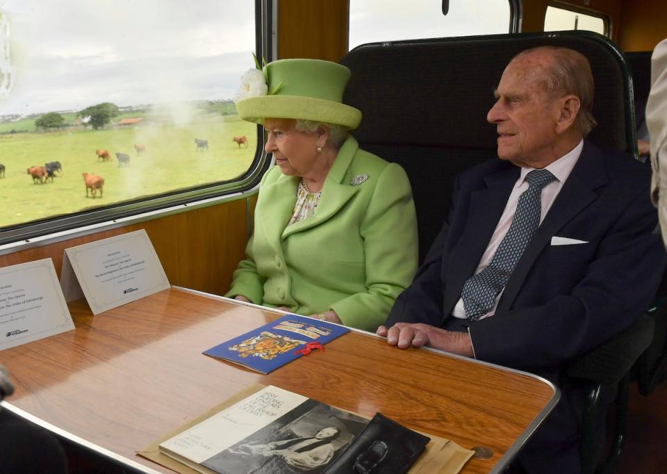 Queen and Philip on train