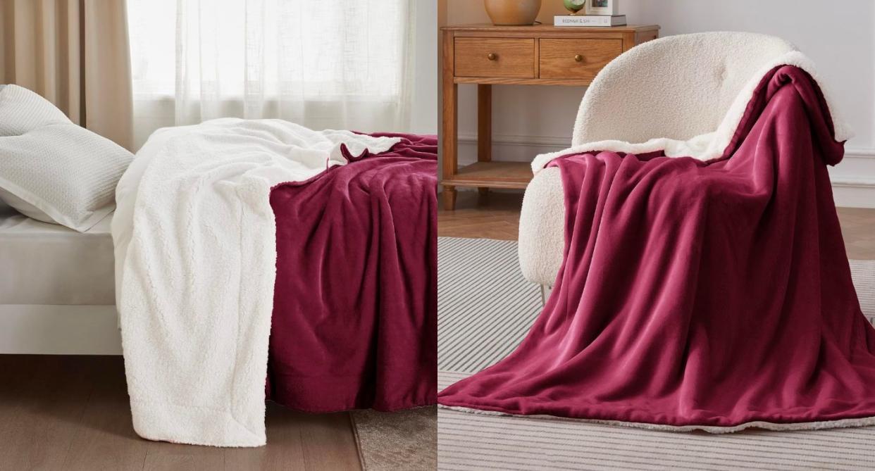 the amazon blanket on a bed and on a chair