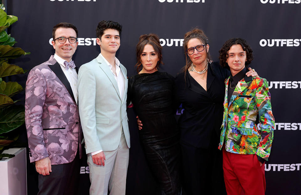 (L-R) Owen Panettieri, Max Pelayo, Aitch Alberto, Valerie Stadler and Reese Gonzales attend the 2023 Outfest Los Angeles' Opening Night Gala premiere of "Aristotle And Dante Discover The Secrets Of The Universe" at The Orpheum Theatre on July 13, 2023 in Los Angeles, California.