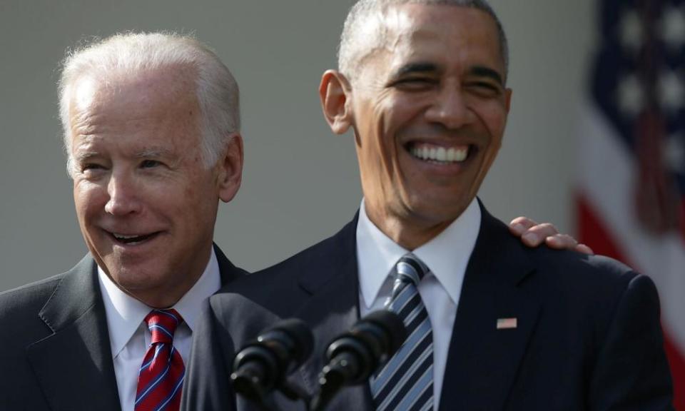 Biden and Barack Obama in the White House Rose Garden in November 2016.