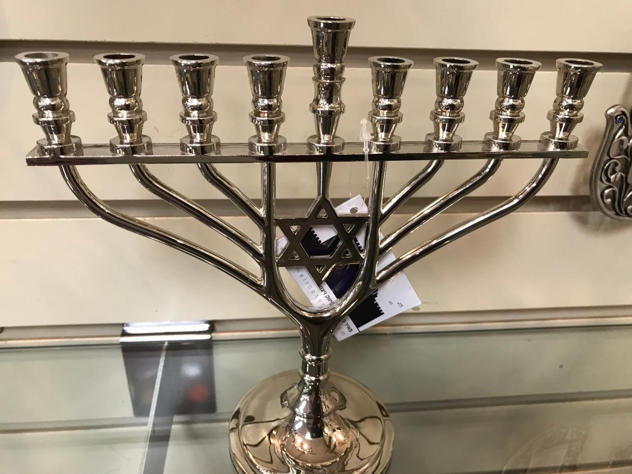 A menorah, at Judaica House Ltd., Teaneck