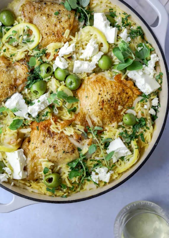 <p>Craving California</p><p>This recipe for one-pot baked chicken and orzo is packed with Mediterranean flavors like lemon, olives, fresh oregano, and feta cheese!</p><p><strong>Get the recipe: </strong><a href="https://cravingcalifornia.com/one-pot-chicken-with-orzo-lemon-and-feta/?fbclid=IwAR2qw1gNT8RU-Qa-C9Iazz8-6ZO5QJBYsHsAaajxWmwEUXdA9UD-acGLDnI" rel="nofollow noopener" target="_blank" data-ylk="slk:One-Pot Chicken with Orzo, Lemon and Feta;elm:context_link;itc:0;sec:content-canvas" class="link rapid-noclick-resp"><strong>One-Pot Chicken with Orzo, Lemon and Feta</strong></a></p>