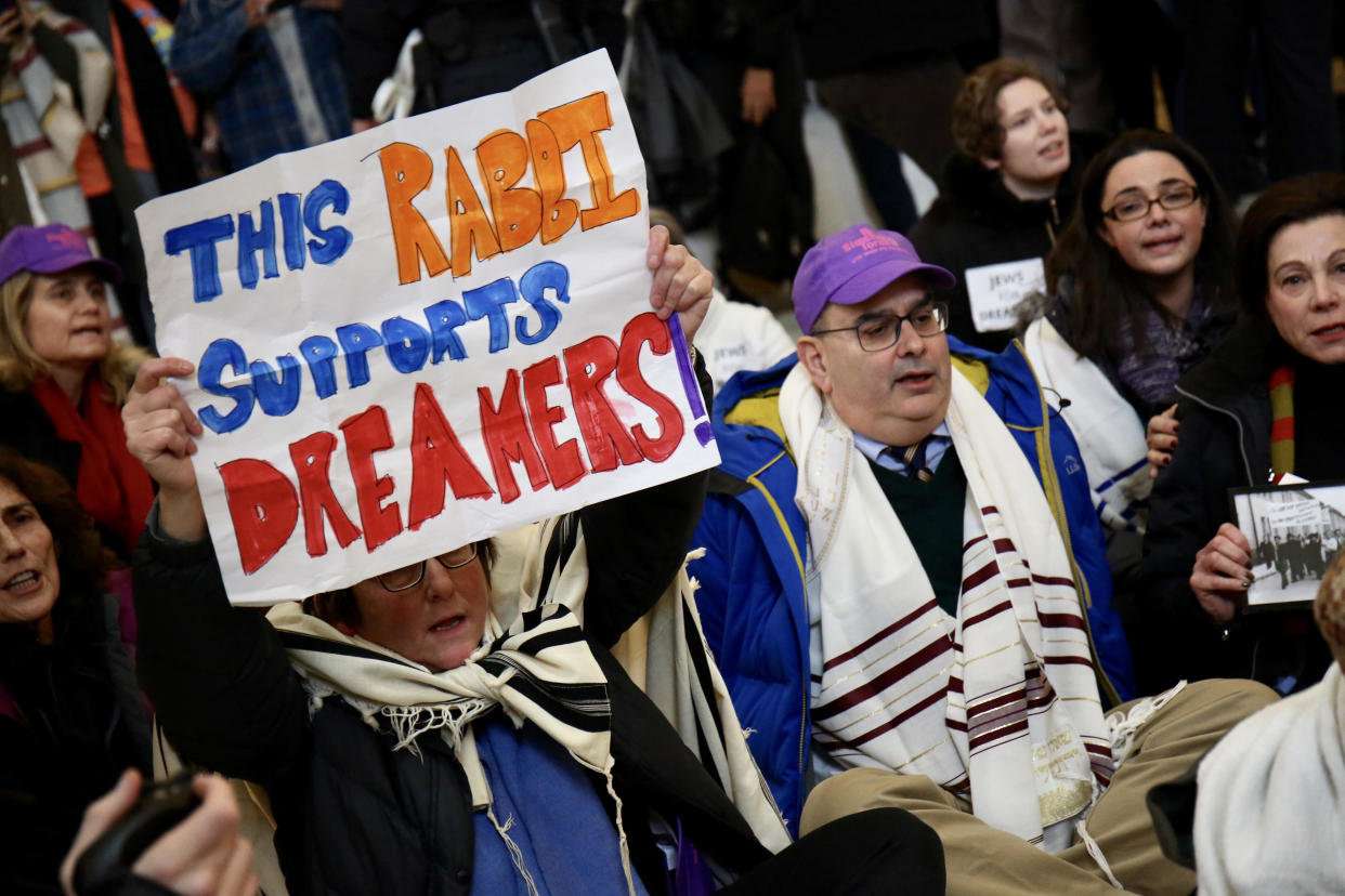 Protesters gathered in Russell Senate Office Building on Wednesday to show support for Dreamers. (Photo: Courtesy of the Religious Action Center of Reform Judaism)