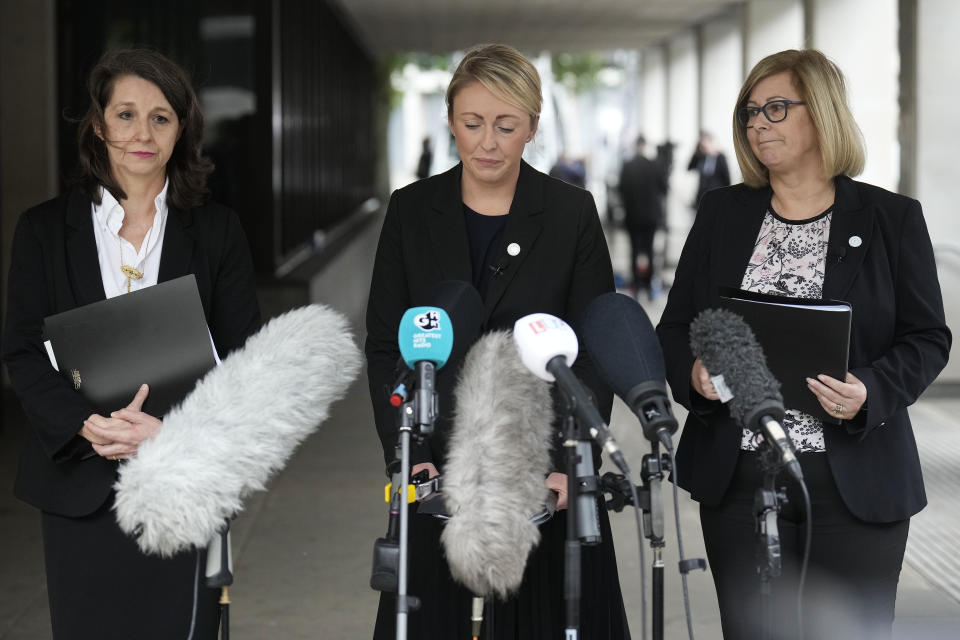 MANCHESTER, ENGLAND - AUGUST 18: (L-R) Pascale Jones of the Crown Prosecution Service, the Deputy Senior Investigating Officer, Detective Chief Inspector Nicola Evans and Janet Moore, Police Family Liaison officer read out statements outside Manchester Crown Court after nurse Lucy Letby was found guilty of murdering seven babies, on August 18, 2023 in Manchester, England.  Letby, a former nurse at Countess of Cheshire Hospital, was convicted of murdering seven babies, and attempting to murder six more, in the hospital's neonatal ward between 2015 and 2016. (Photo by Christopher Furlong/Getty Images)