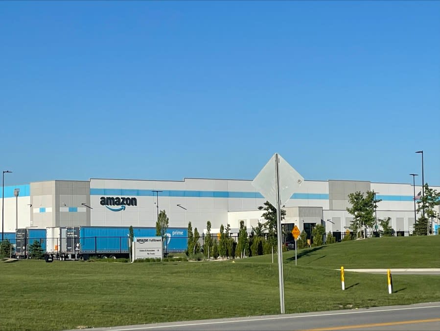 Police officials respond to an active shooter call at the Amazon Fulfillment Center in West Jefferson on Sunday, May 12, 2024. (JACKIE GILLIS/NBC4)
