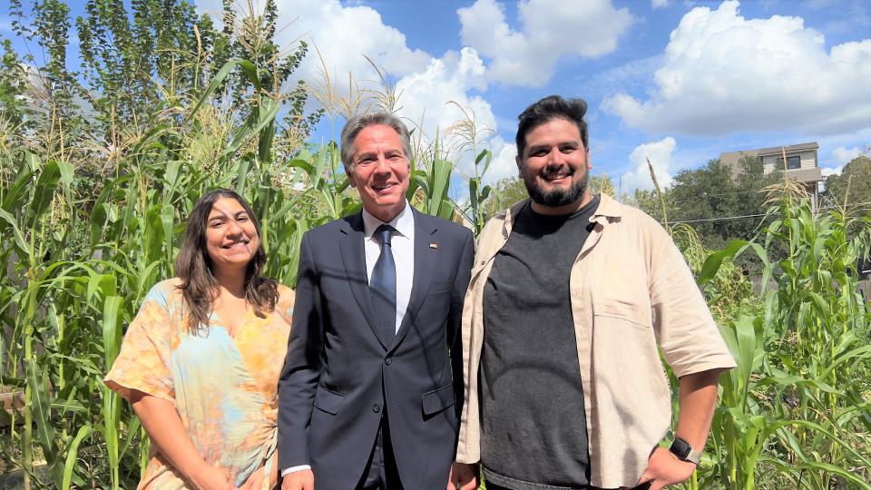 Nixta Taqueria owners Sara Mardanbigi (left) and chef Edgar Rico (right) welcomed United States Secretary of State Antony Blinken to their East Austin restaurant in October.