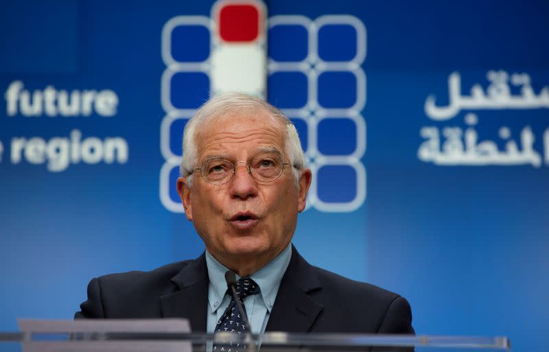 News conference after a meeting "Supporting the future of Syria and the Region", in videoconference format, at the European Council building in Brussels