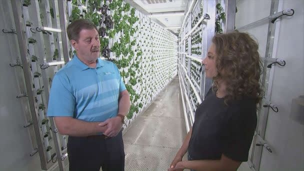 PHOTO: Rusty Walker, pictured with ABC News' Ginger Zee, is the CEO of Farmbox Food in Sedalia, Colorado. (ABC)