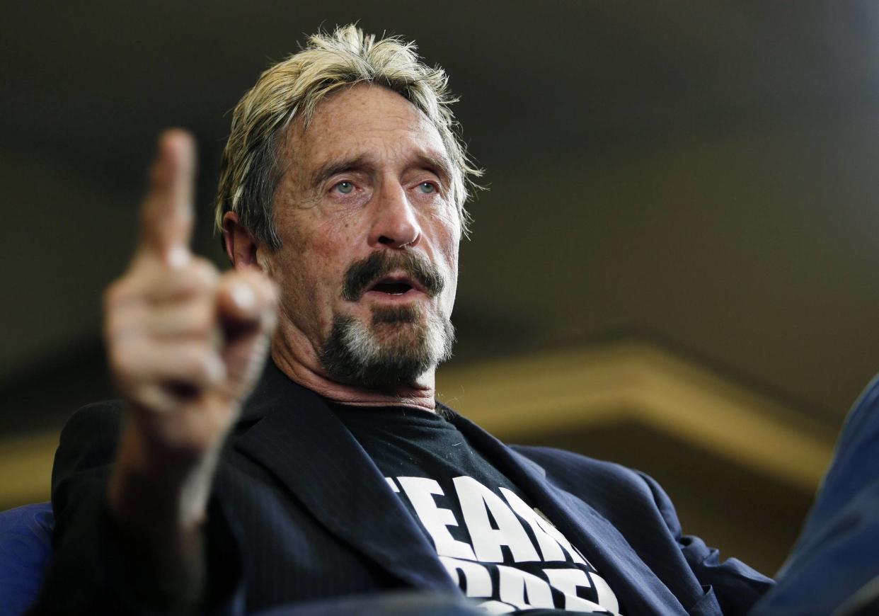 John McAfee has doubled down on his bitcoin price prediction, a cool million per coin. | Source: Todd J. Van Emst/Opelika-Auburn News via AP