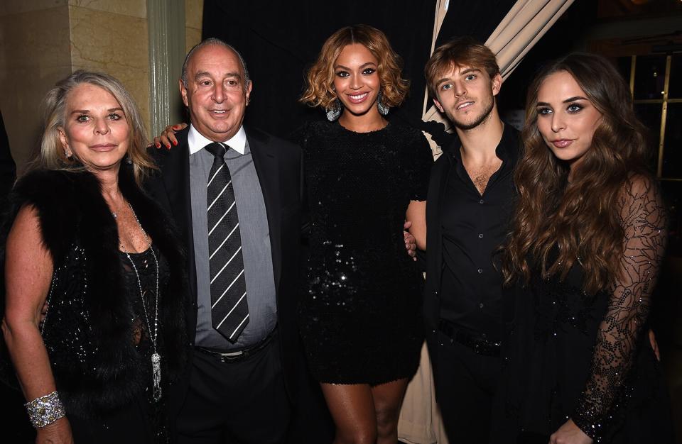 Lady Tina Green, Sir Philip Green, Beyoncé Knowles, Brandon Green and Chloe Green attend the Topshop Topman New York City flagship opening dinner