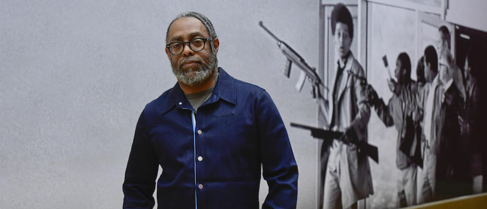 US artist Arthur Jafa poses in front of a part of the "A Series of Utterly Improbable, Yet Extraordinary Renditions" exhibition by him in the Rudolfinum Gallery in Prague, Czech Republic, on January 16, 2019. Photo/Roman Vondrous (CTK via AP Images)