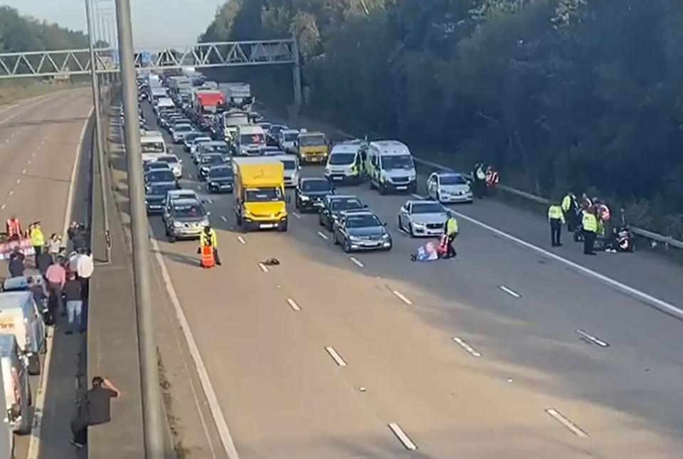 Eco-protesters walked in front of moving traffic during Wednesday’s protest (LBC)