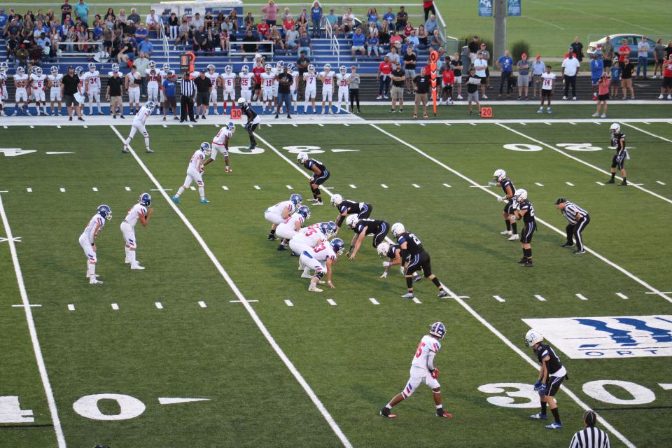 CAL's offense lines up against Lexington Christian's defense during a football game Friday, Sept. 9, 2022, in Lexington, Ky. The Centurions defeated the Eagles 49-14.