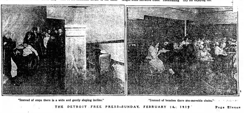 A Detroit Free Press article from Feb. 16, 1919 describes how the school building was designed to better accommodate students with physical disabilities.