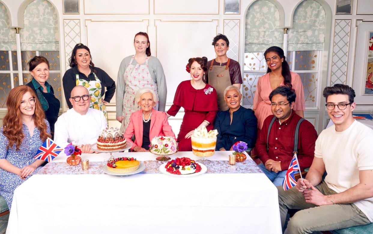 Dame Mary Berry with the finalists of The Queen's Jubilee Pudding: 70 Years in the Baking - BBC/PA Wire