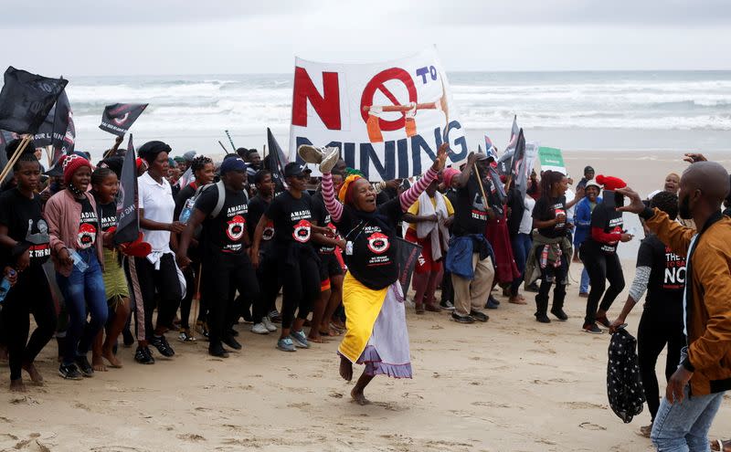 Residents demonstrate against Royal Dutch Shell's plans to start seismic surveys in Sigidi