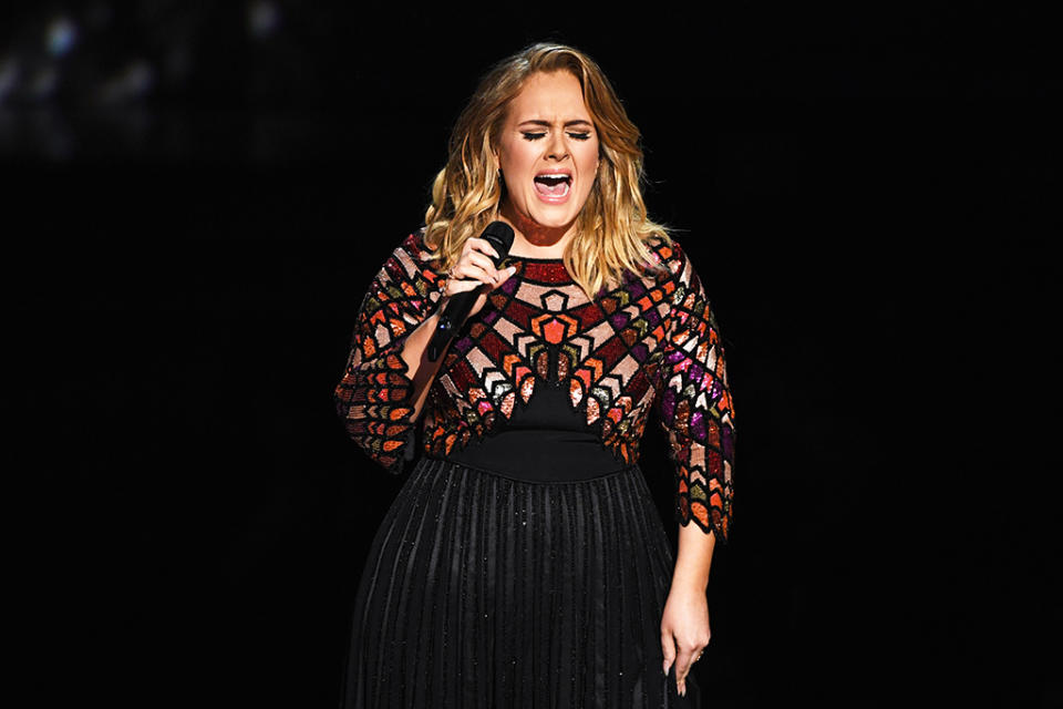 Adele performs onstage during The 59th Grammy Awards