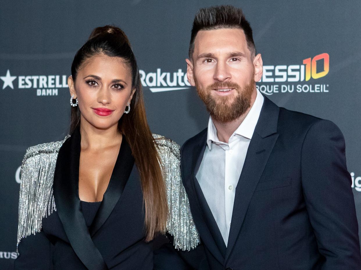 Antonella Rocuzzo and Lionel Messi attend the photocall of 'Messi 10' by Cirque du Soleil on October 10, 2019 in Barcelona, Spain.