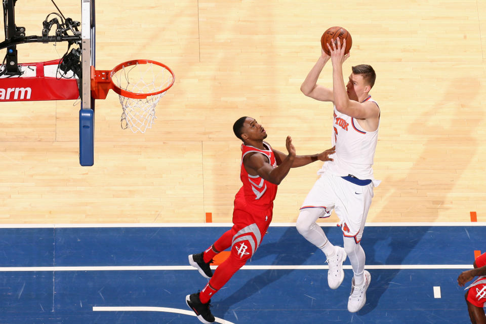 Kristaps Porzingis has been brilliant offensively this season. (Getty Images)