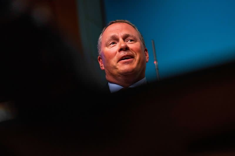 FILE PHOTO: Nicolai Tangen speaks during a press conference, in Oslo