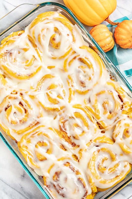 <p>The Stay at Home Chef</p><p>These perfect pumpkin cinnamon rolls are made with pumpkin both in the dough and in the filling for maximum pumpkin flavor! </p><p><strong>Get the recipe: <em><a href="https://thestayathomechef.com/pumpkin-cinnamon-rolls/" rel="nofollow noopener" target="_blank" data-ylk="slk:Perfect Pumpkin Cinnamon Rolls;elm:context_link;itc:0;sec:content-canvas" class="link ">Perfect Pumpkin Cinnamon Rolls</a></em></strong></p>