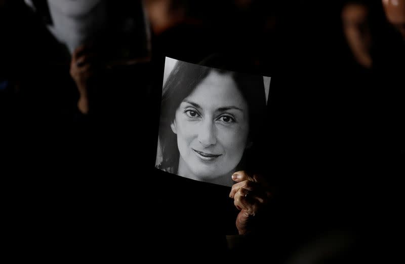 Demonstration to demand justice over the murder of journalist Daphne Caruana Galizia outside the Office of the Prime minister at Auberge de Castle, in Valletta