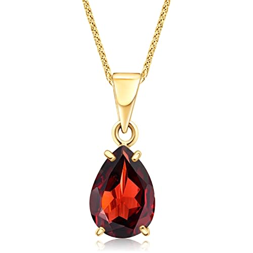 14K Gold Natural Garnet Necklace - 14K Solid Yellow Gold Dainty Pear Shape Pendant, Aquarius January Birthstone 7x10mm Deep Red Teardrop Garnet Gemstone,Handmade Birthday Gift for Classy Women