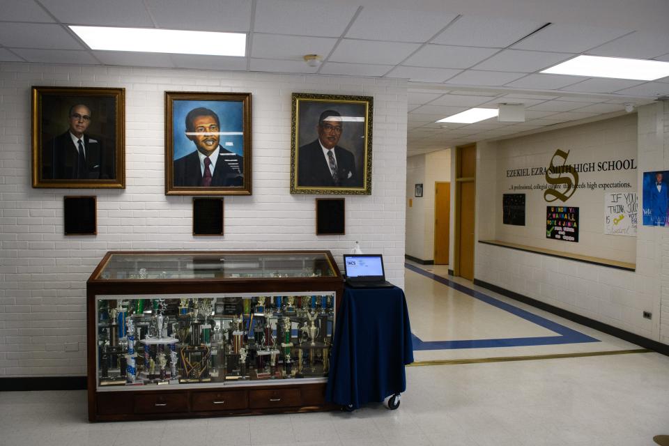 The main lobby at E.E. Smith High School.  Plans to build a new Smith high school and relocate it to Fort Liberty has sparked a debate.