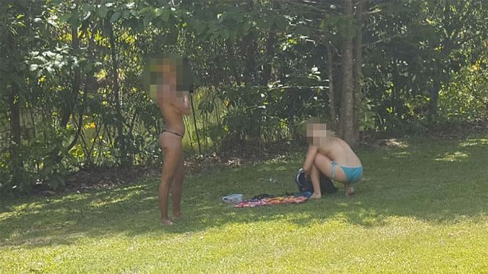 The pair of scantily-clad sunbathers strutted their stuff around Howard Springs Nature Park in a boozy picnic in front of families. Photo: Facebook