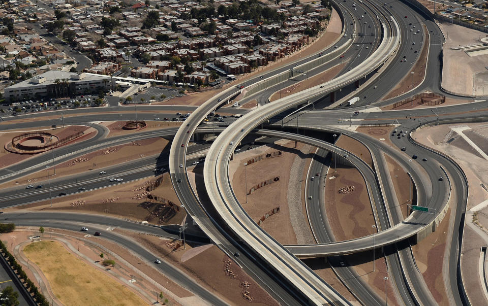 LAS VEGAS, NV - FEBRUARY 20:  The interchange at U.S. Route 95 and Rainbow Boulevard known as the Rainbow Curve is seen in an aerial view on February 20, 2014 in Las Vegas, Nevada.  (Photo by Ethan Miller/Getty Images)
