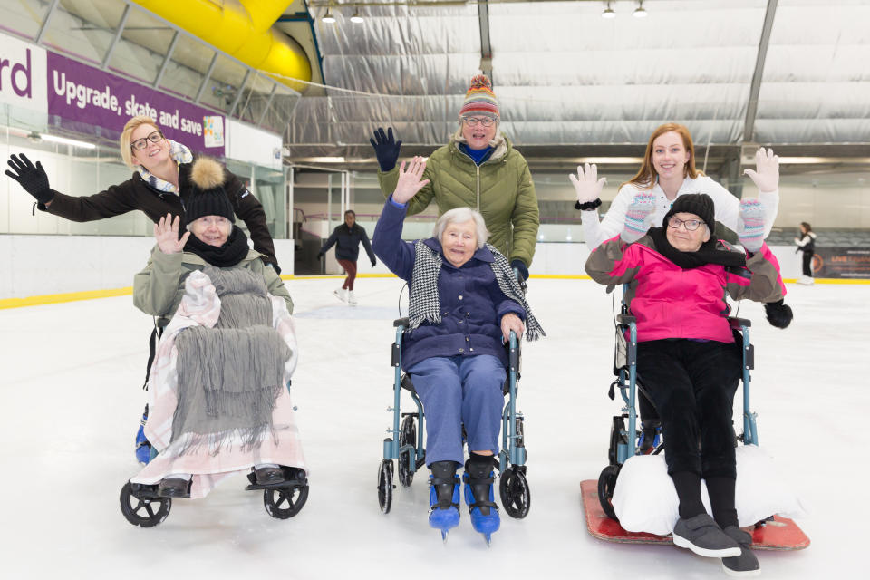 Ms Barber was joined by fellow residents of her care home (Care UK/PA)