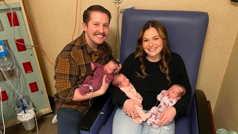 PHOTO: Sami and Theodore Hampton welcomed triplets Gwynevere, Calliope and Scarlett on Oct. 12. (St. Vincent Healthcare)