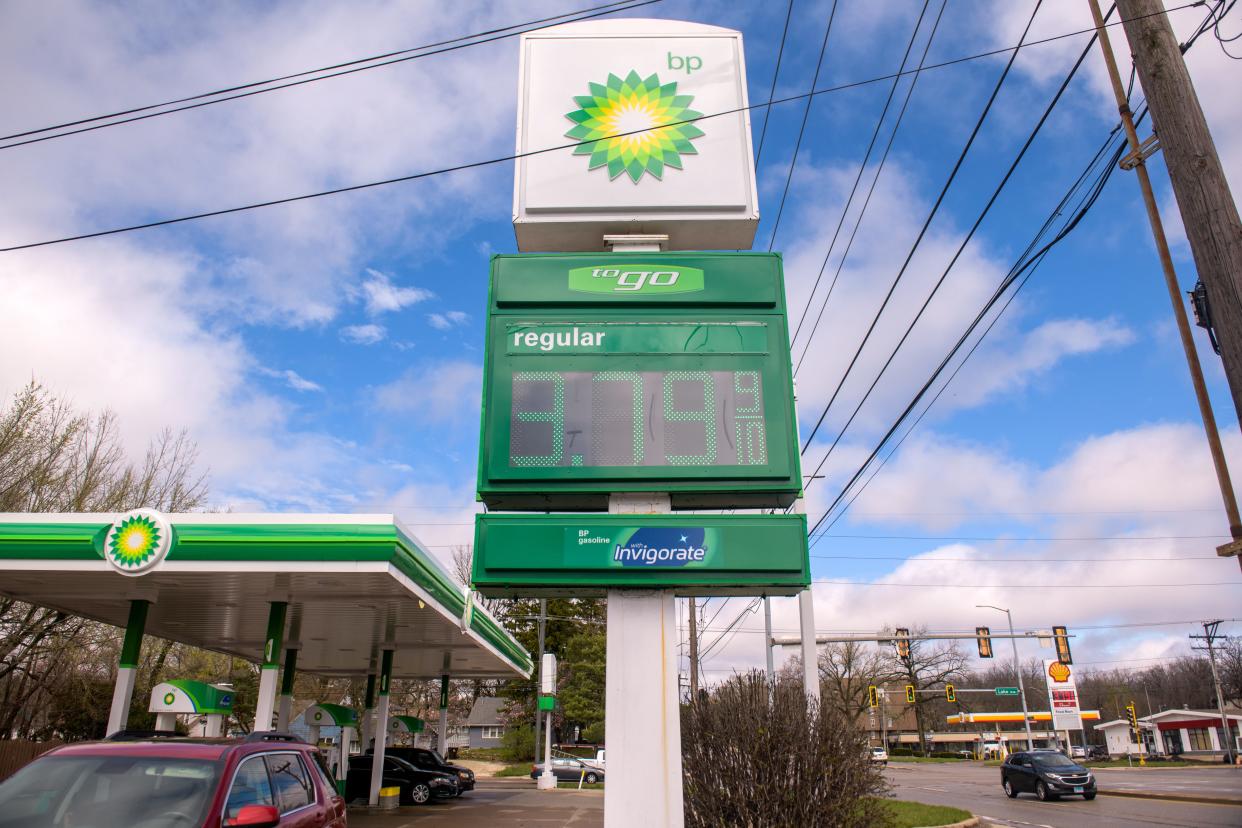 A British Petroleum convenience store sports a $3.79/gallon ad for gasoline near the intersection of Lake and Knoxville in Peoria.