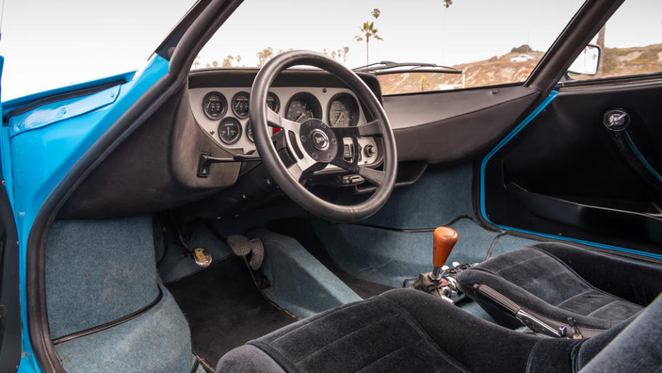 While not specifically the rally version, Lancia’s Stratos HF Stradale still has a minimalist interior. - Credit: Photo by Jessica Lynn Walker, courtesy of Stratas Auctions.