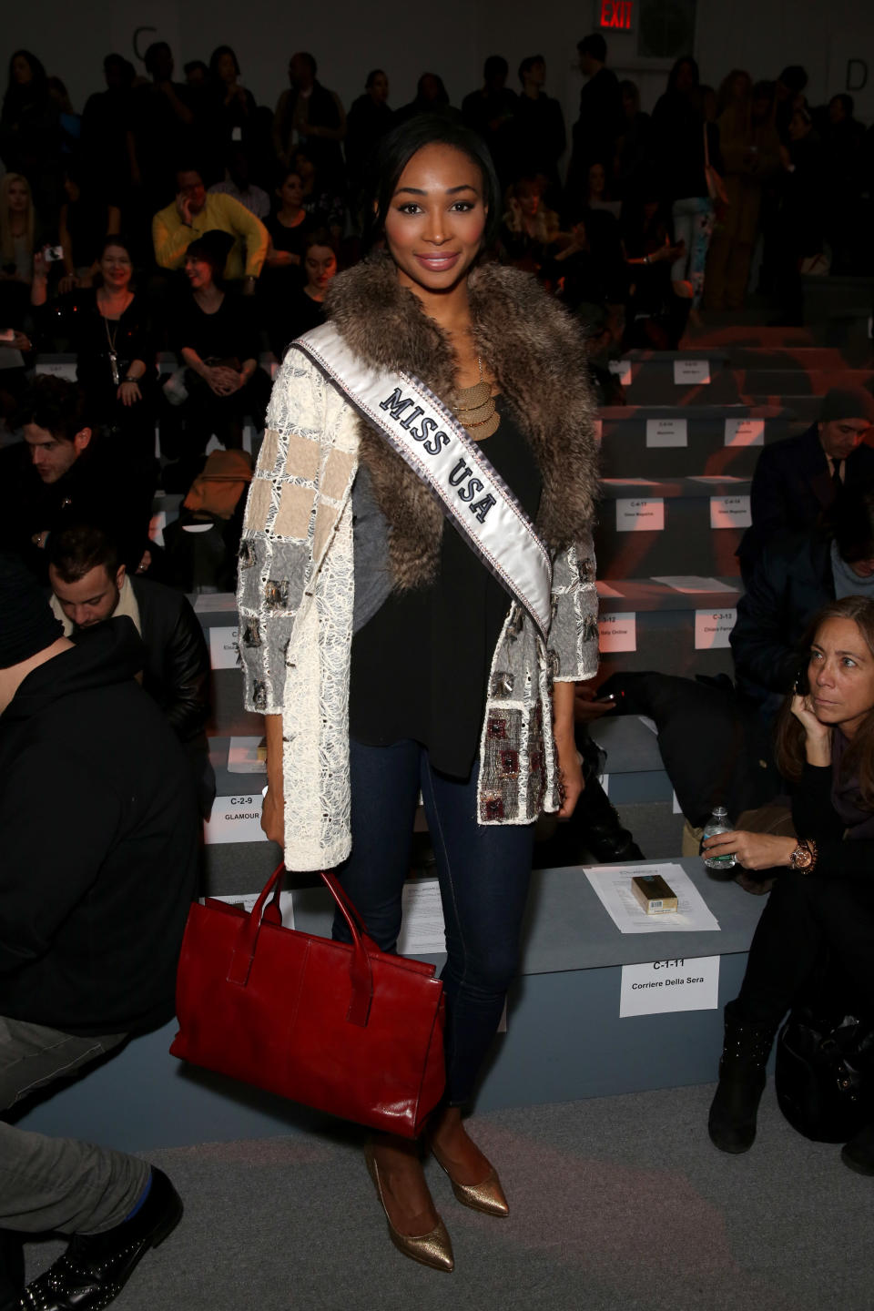 NEW YORK, NY - FEBRUARY 10:  Miss USA Nana Meriwether attends the Custo Barcelona Fall 2013 fashion show during Mercedes-Benz Fashion at The Stage at Lincoln Center on February 10, 2013 in New York City.  (Photo by Chelsea Lauren/Getty Images for Mercedes-Benz Fashion Week)