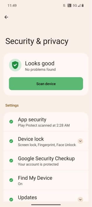 Nothing OS 2.0 Security & privacy settings