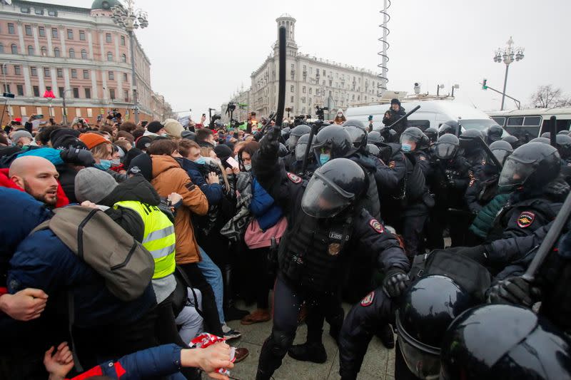 Navalny supporters protest his arrest, in Moscow