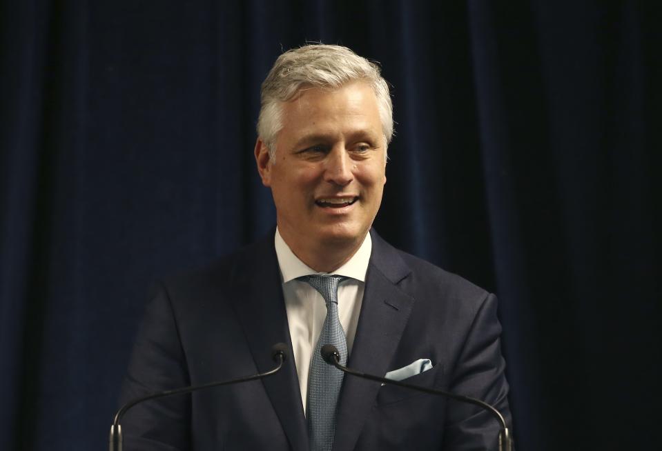 Robert O'Brien, assistant to the president for national security affairs, speaks during a news conference regarding China, Wednesday, June 24, 2020, in Phoenix. (AP Photo/Ross D. Franklin)