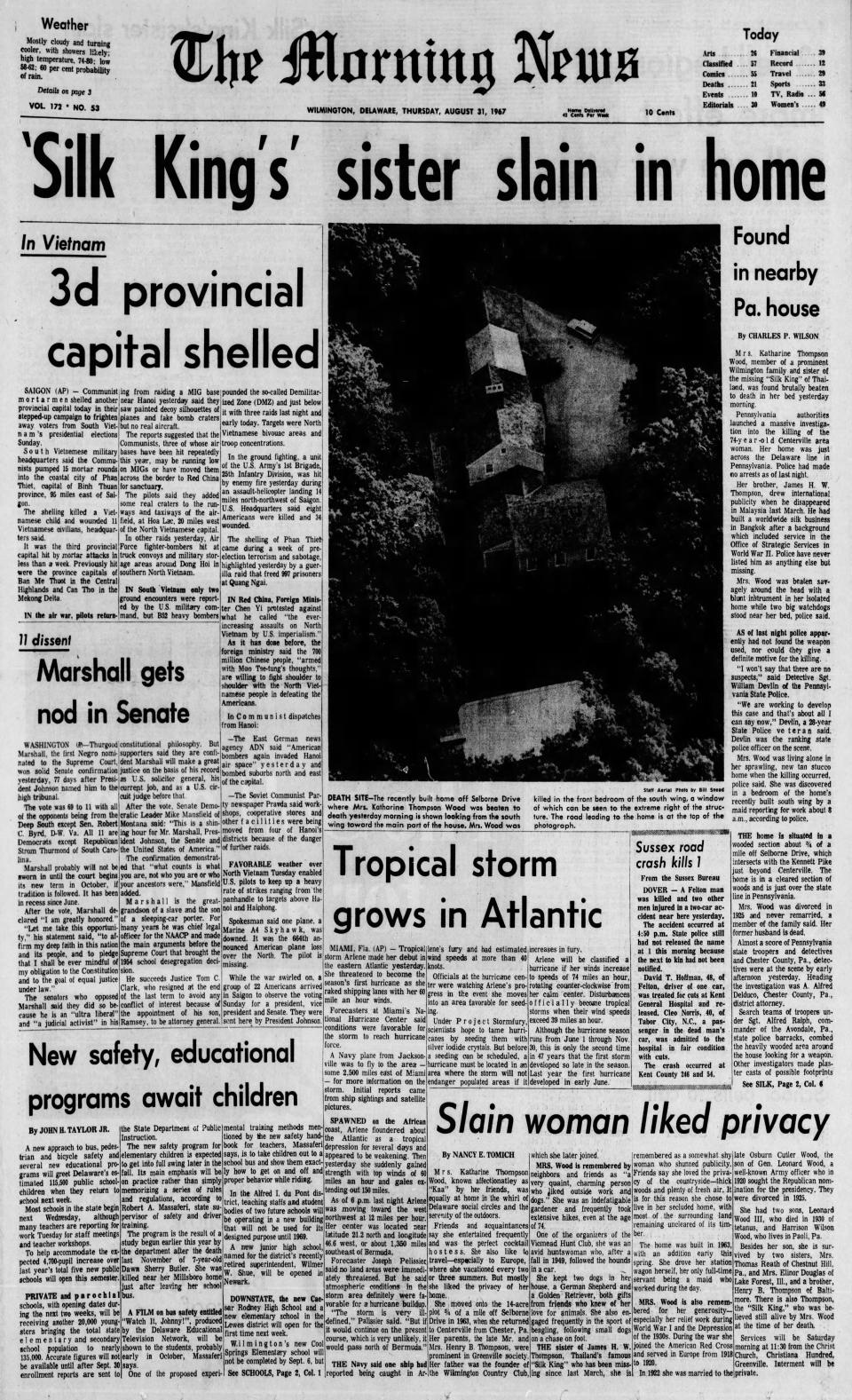 Front page of The Morning News from Aug. 31, 1967.