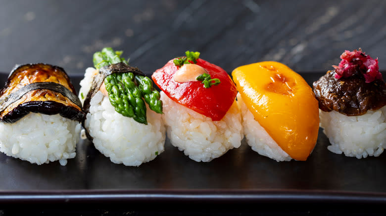 various vegetable sushi on plate