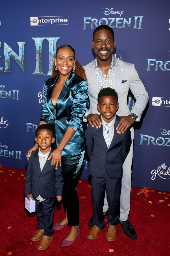 HOLLYWOOD, CALIFORNIA - NOVEMBER 07: (L-R) Amaré Michael Ryan Christian Brown, Ryan Michelle Bathe, Andrew Jason Sterling Brown, and Actor Sterling K. Brown attend the world premiere of Disney's "Frozen 2" at Hollywood's Dolby Theatre on Thursday, November 7, 2019 in Hollywood, California. (Photo by Jesse Grant/Getty Images for Disney)